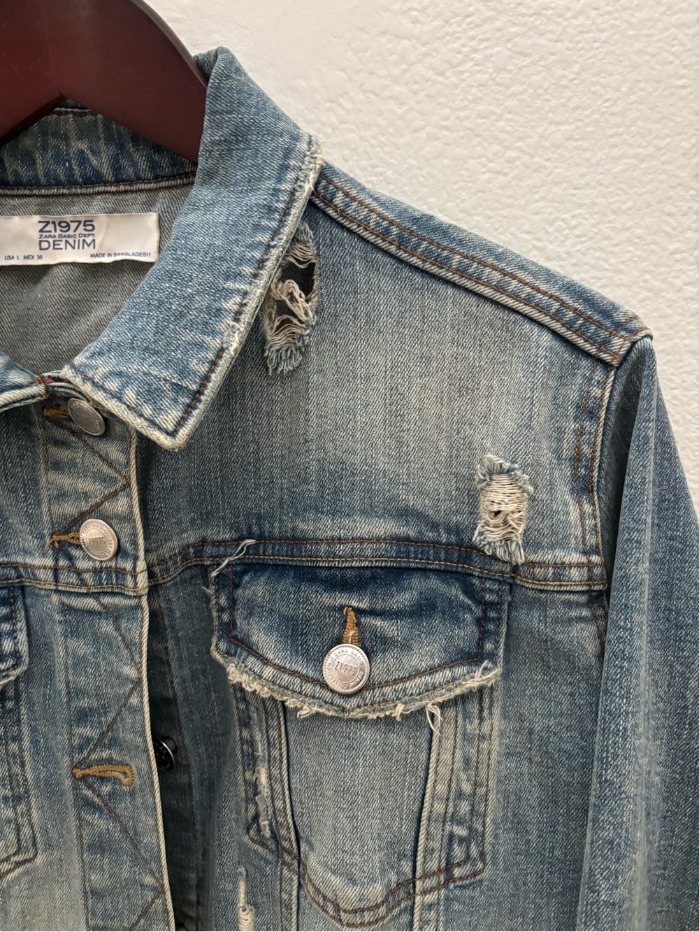 Zara Light-Wash Distressed Denim Jacket